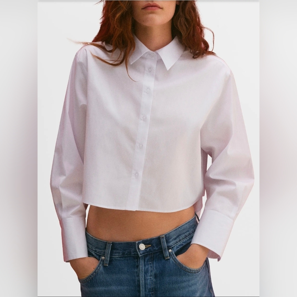 NWT Mango Caro Poplin High-Low Shirt, White, Size 10